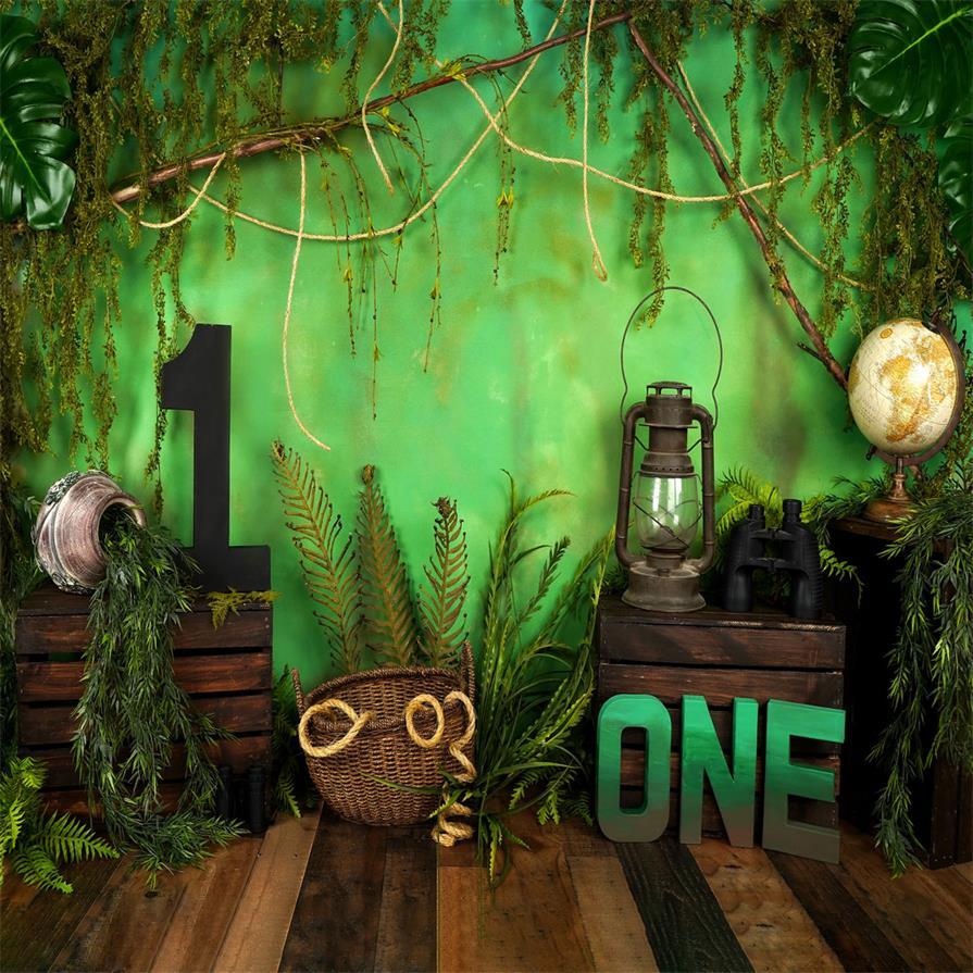 Kate Été Jungle Vert ONE Anniversaire Toile de fond conçu par Arica Kirby - Kate Backdrop FR