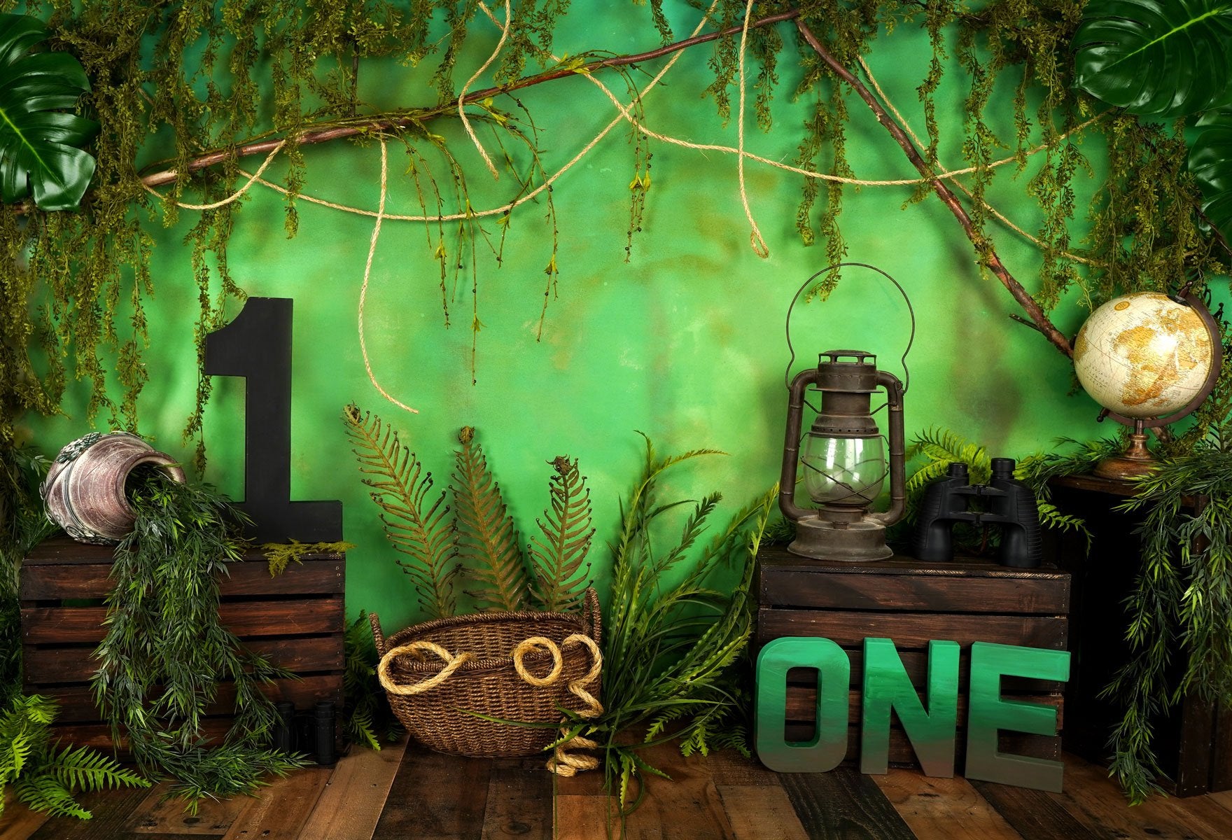Kate Été Jungle Vert ONE Anniversaire Toile de fond conçu par Arica Kirby - Kate Backdrop FR