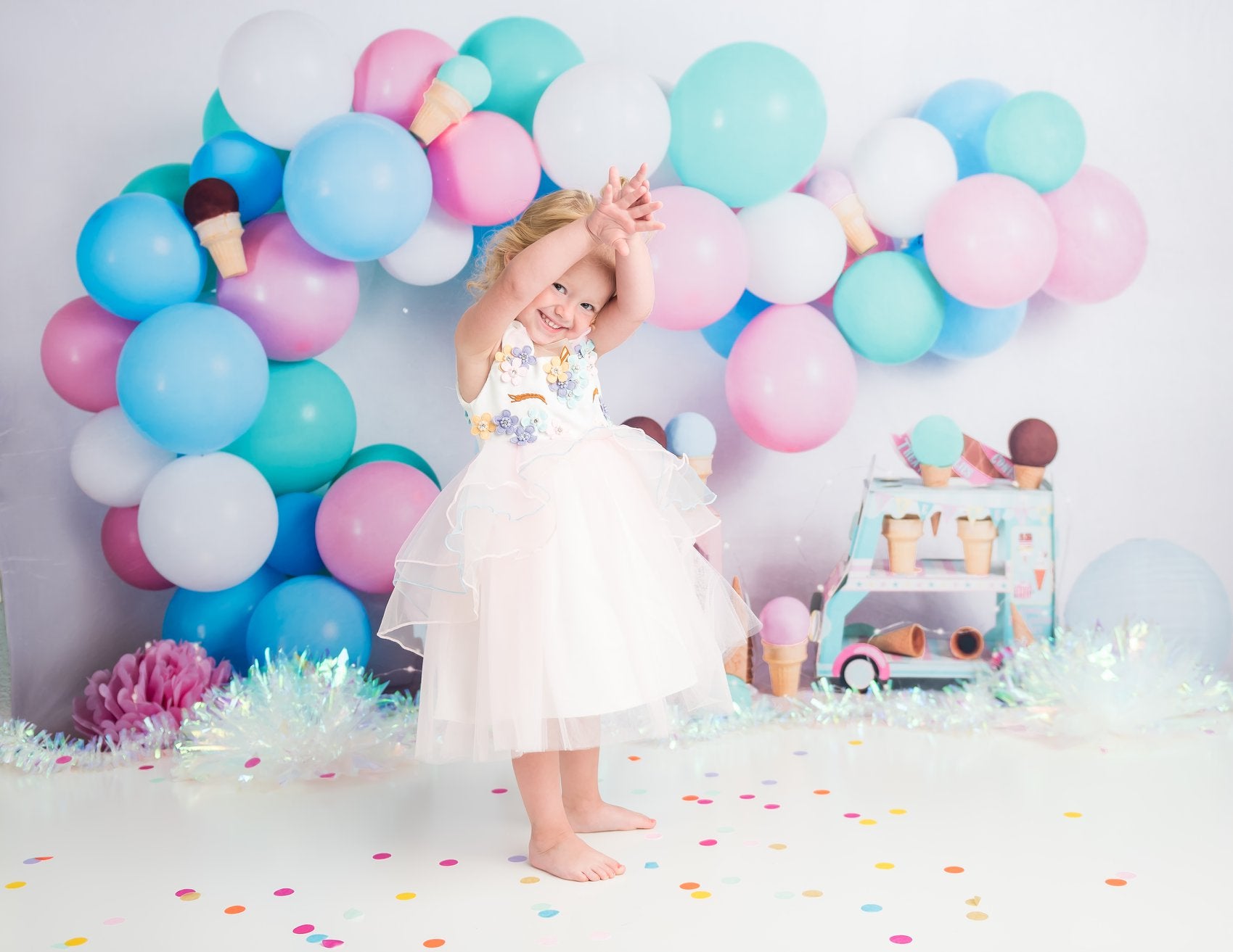 Kate Anniversaire Ballons Crème glacée Enfants Toile de fond conçue par Megan Leigh Photographie