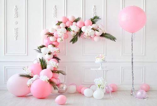 Katebackdrop£ºKate Cake Smash White Wall with Pink Balloons Backdrop for Photography