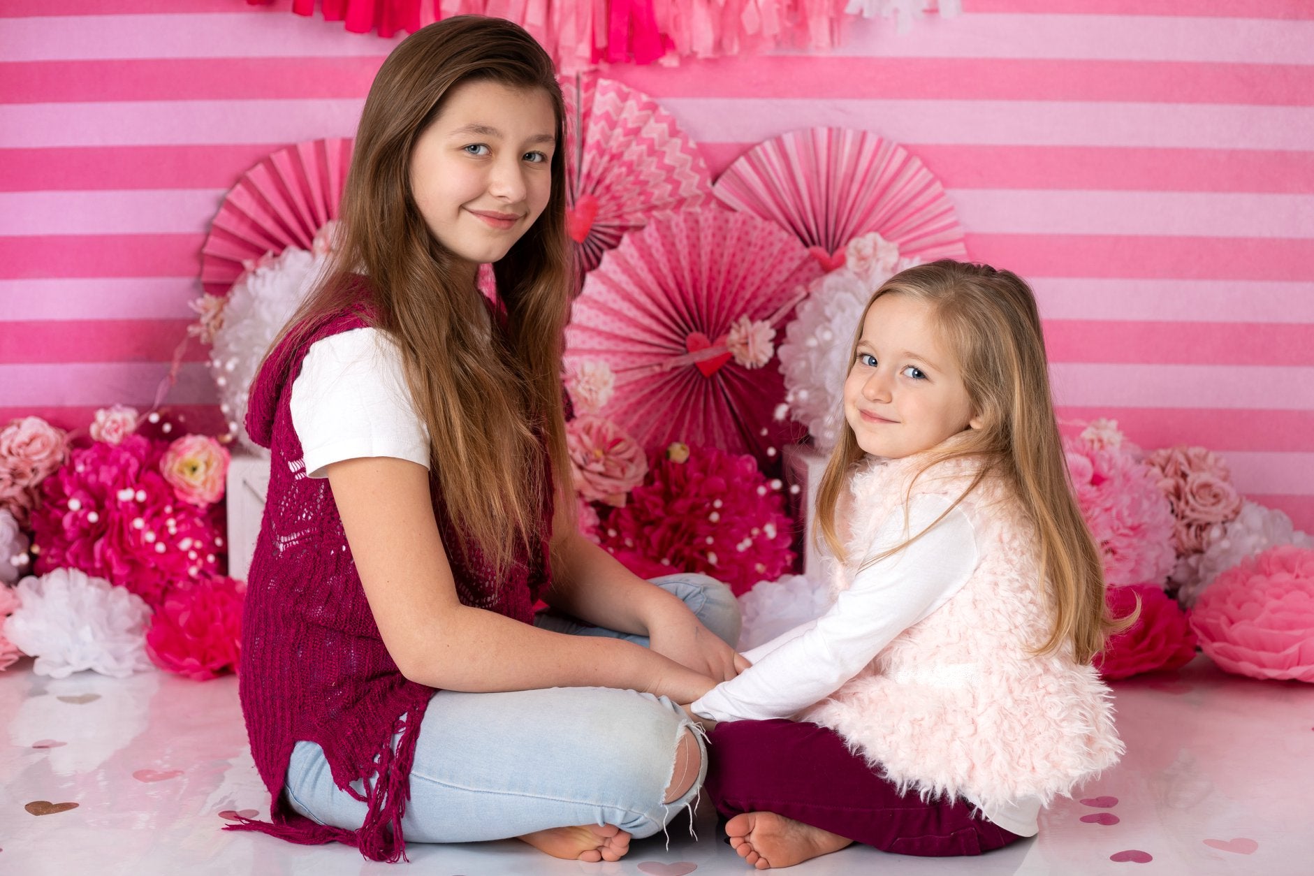 Kate Saint-Valentin Coeurs Rayures Rose Toile de fond conçue par Mandy Ringe - Kate Backdrop FR