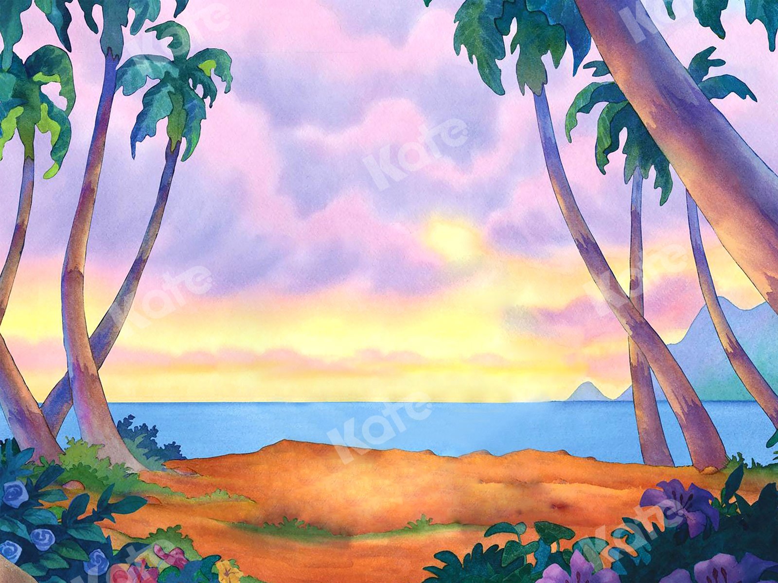 Kate Plage Été Arbre Mer Coucher de soleil Toile de fond pour la photographie - Kate Backdrop FR