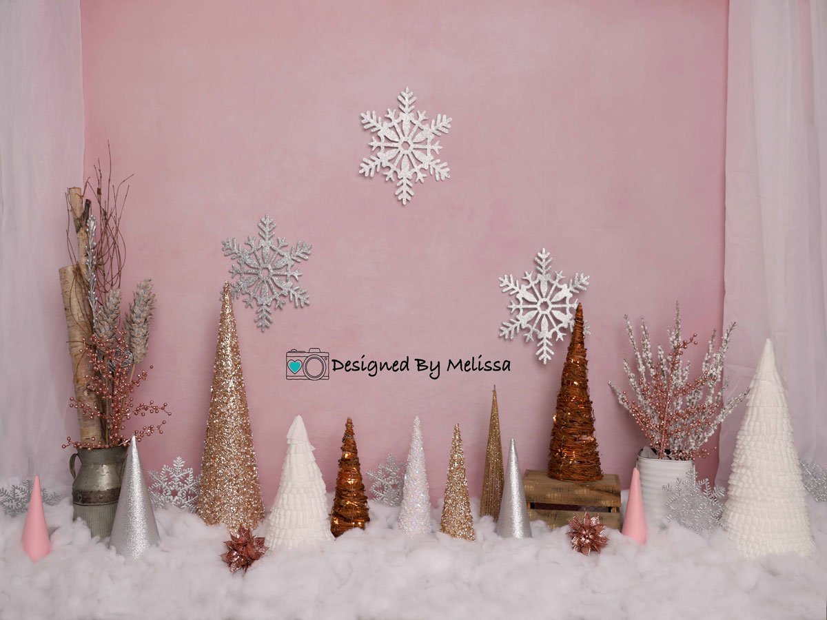 Kate Hiver Anniversaire Noël Neige Rose Toile de fond conçue par Melissa King - Kate Backdrop FR