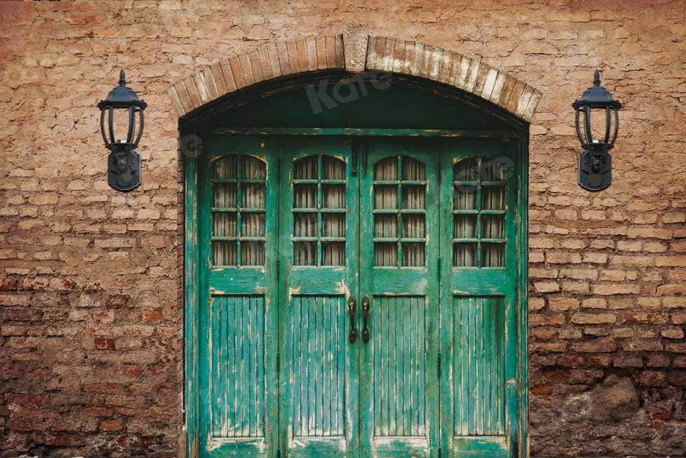 Kate Porte bleue Mur de briques Toile de fond pour la photographie