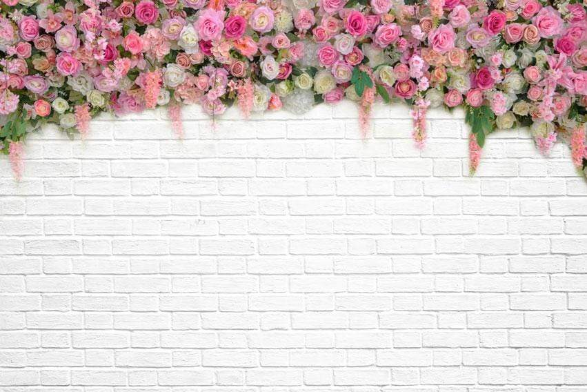 Kate Mur de briques Blanc Vigne fleurie Fête des mères Toile de fond pour la photographie