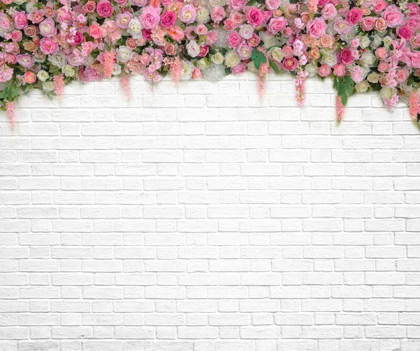 Kate Mur de briques Blanc Vigne fleurie Fête des mères Toile de fond pour la photographie