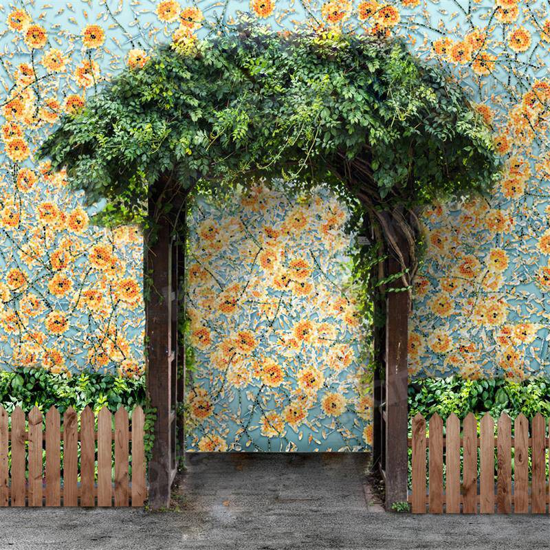 Kate Toile de fond de porte de vigne de mur de fleurs jaunes d'été pour la photographie