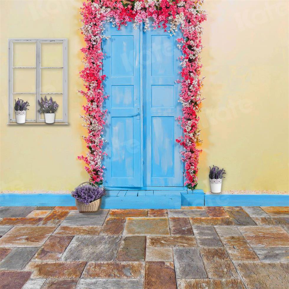 Kate Porte en bois Bleu Mur Jaune Roses Studio Toile de fond pour la photographe - Kate Backdrop FR