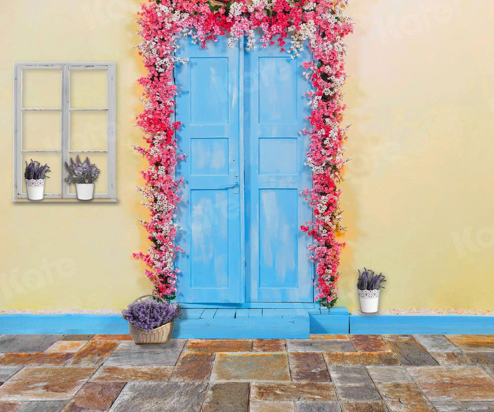 Kate Porte en bois Bleu Mur Jaune Roses Studio Toile de fond pour la photographe - Kate Backdrop FR
