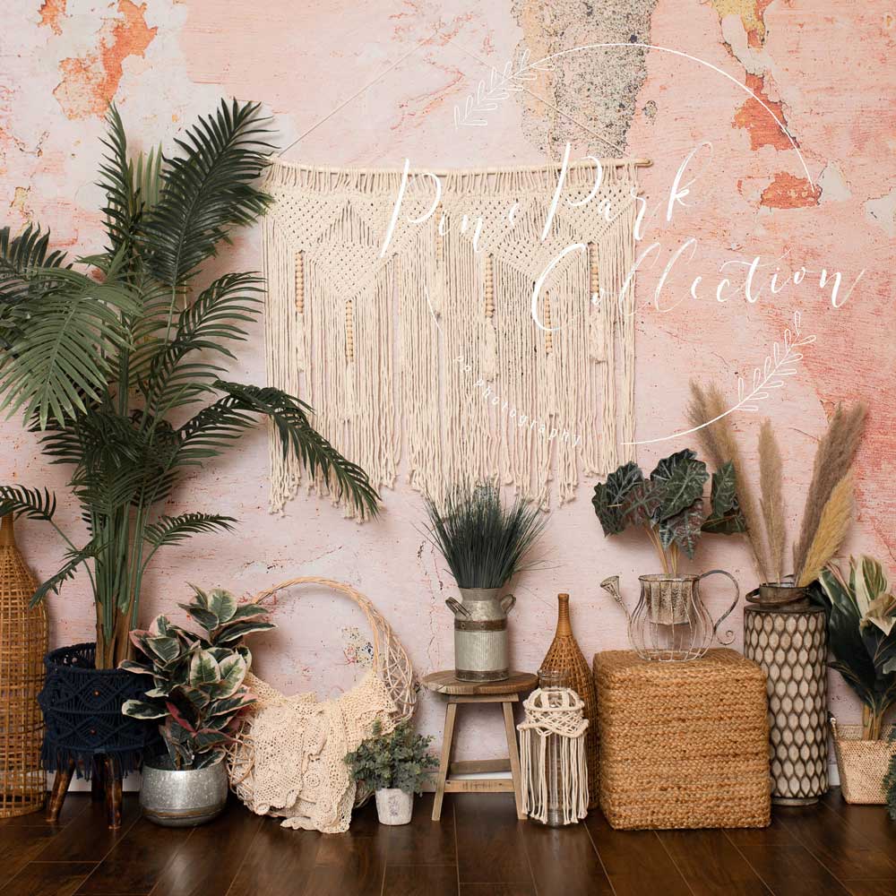 Kate Été Boho Fête des mères Mur Rose Toile de fond conçue par Pine Park Collection - Kate Backdrop FR