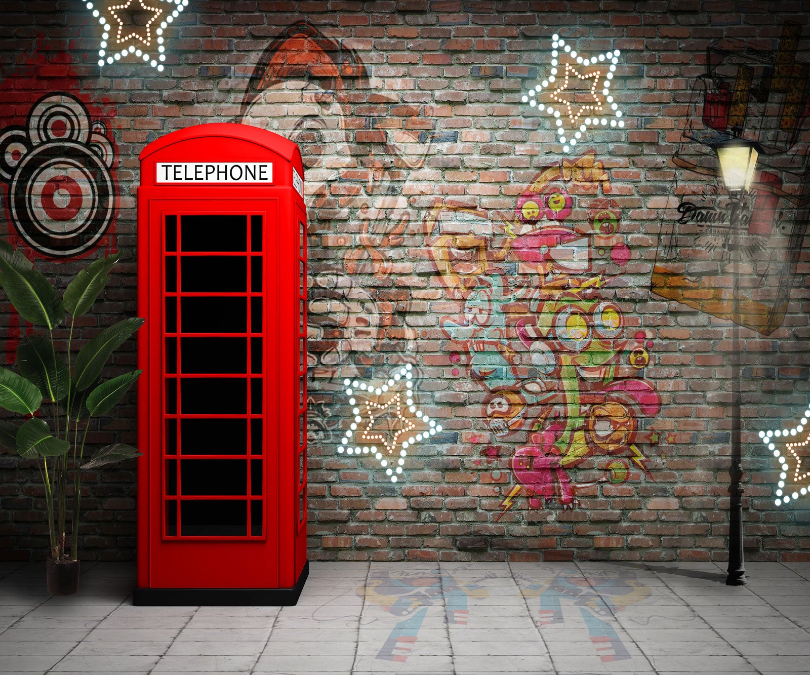 Kate Mur de graffiti Cabine téléphonique Rétro Toile de fond pour la photographie - Kate Backdrop FR