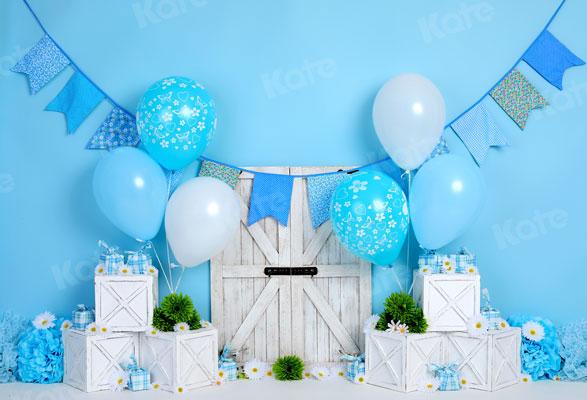 Kate Cake smash Ballons Bleu Blanc Anniversaire Toile de fond pour la photographie