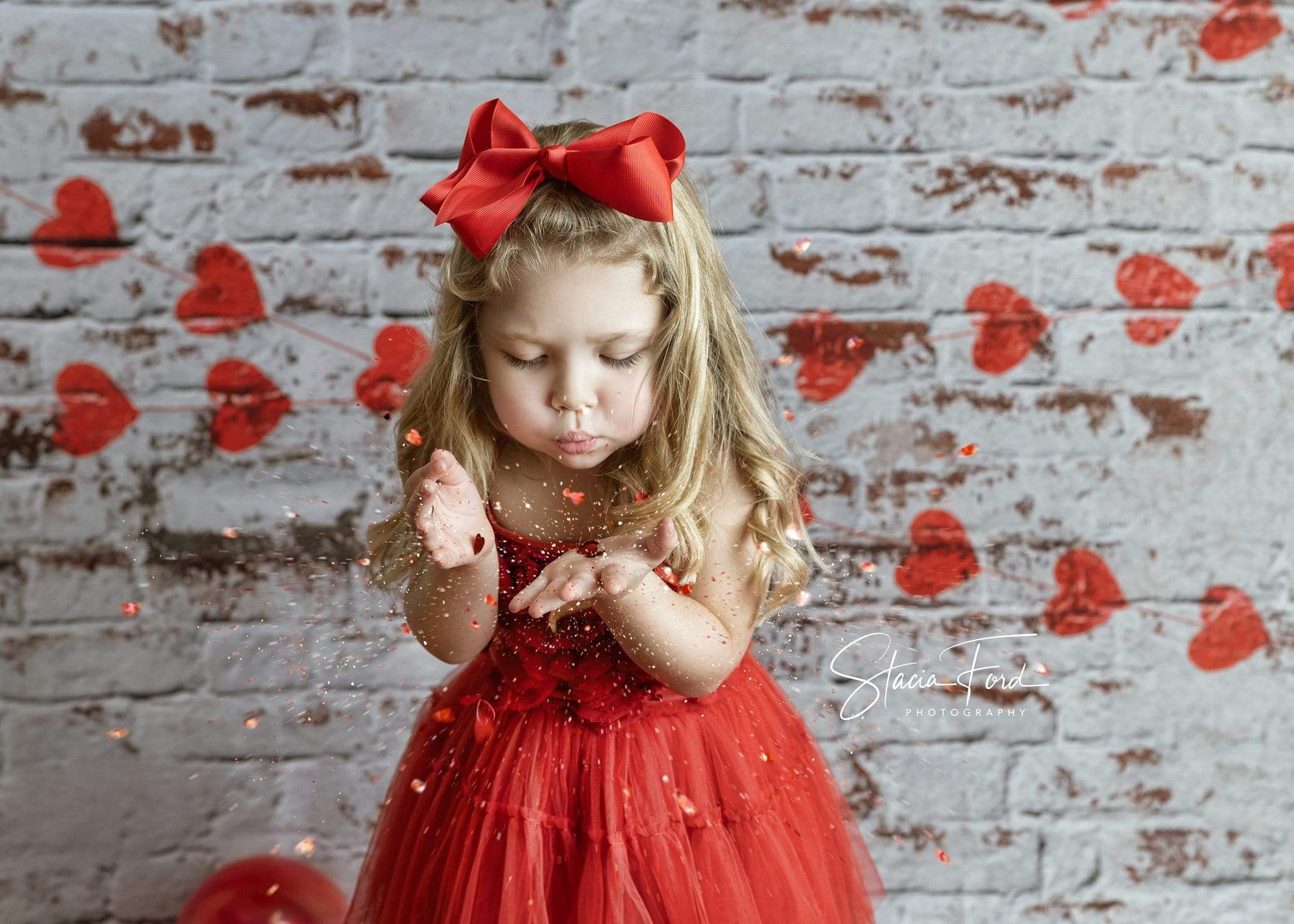 Katebackdrop£ºKate white brick wall with red hearts Valentine's Day Backdrop for Photography designed by Jerry_Sina