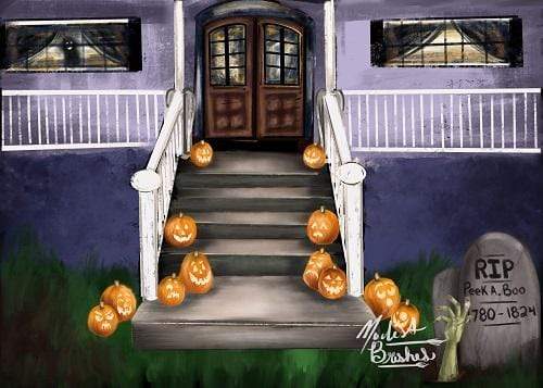 Katebackdrop£ºKate Halloween Front Porch Trick or Treat Backdrop for Photography Designed by Modest Brushes