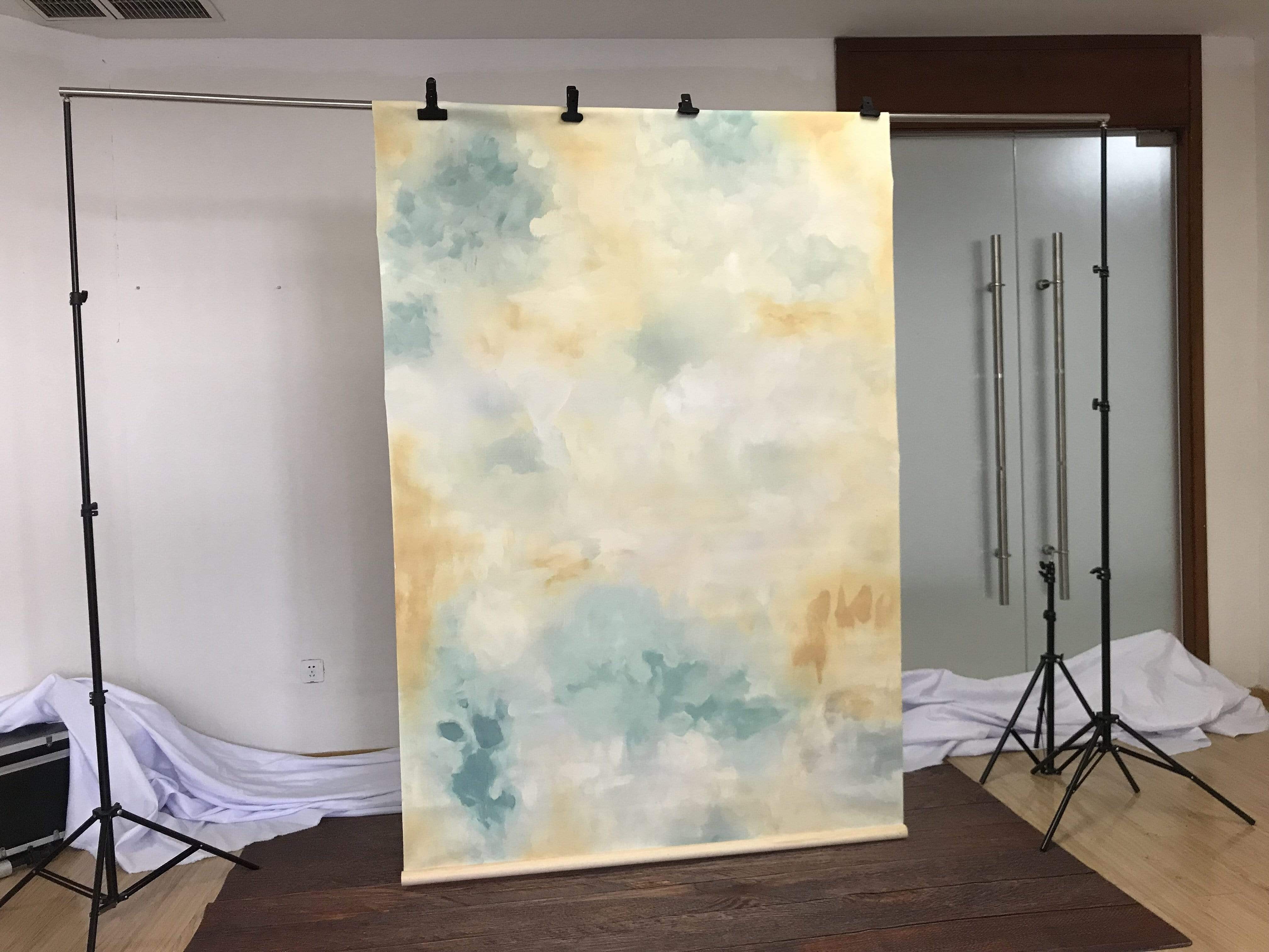 Katebackdrop£ºKate Abstract Texture Yellow Green and White Mixing Hand Painted Backdrops