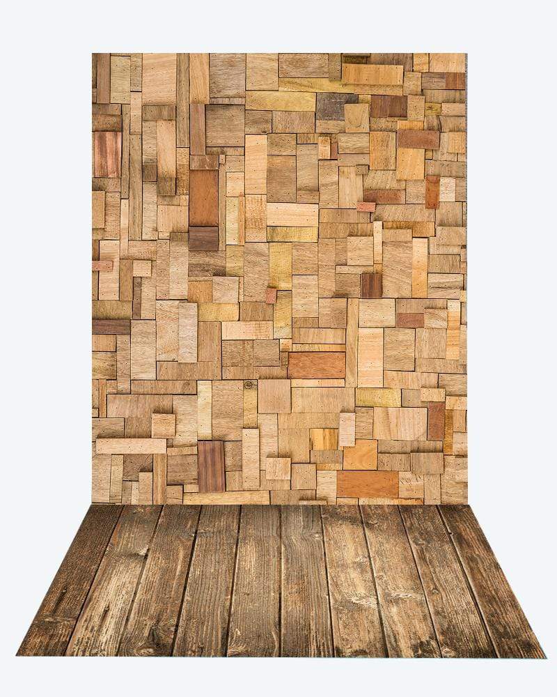 Katebackdrop隆锚oKate Irregular wood planks backdrop+Brown wood rubber floor