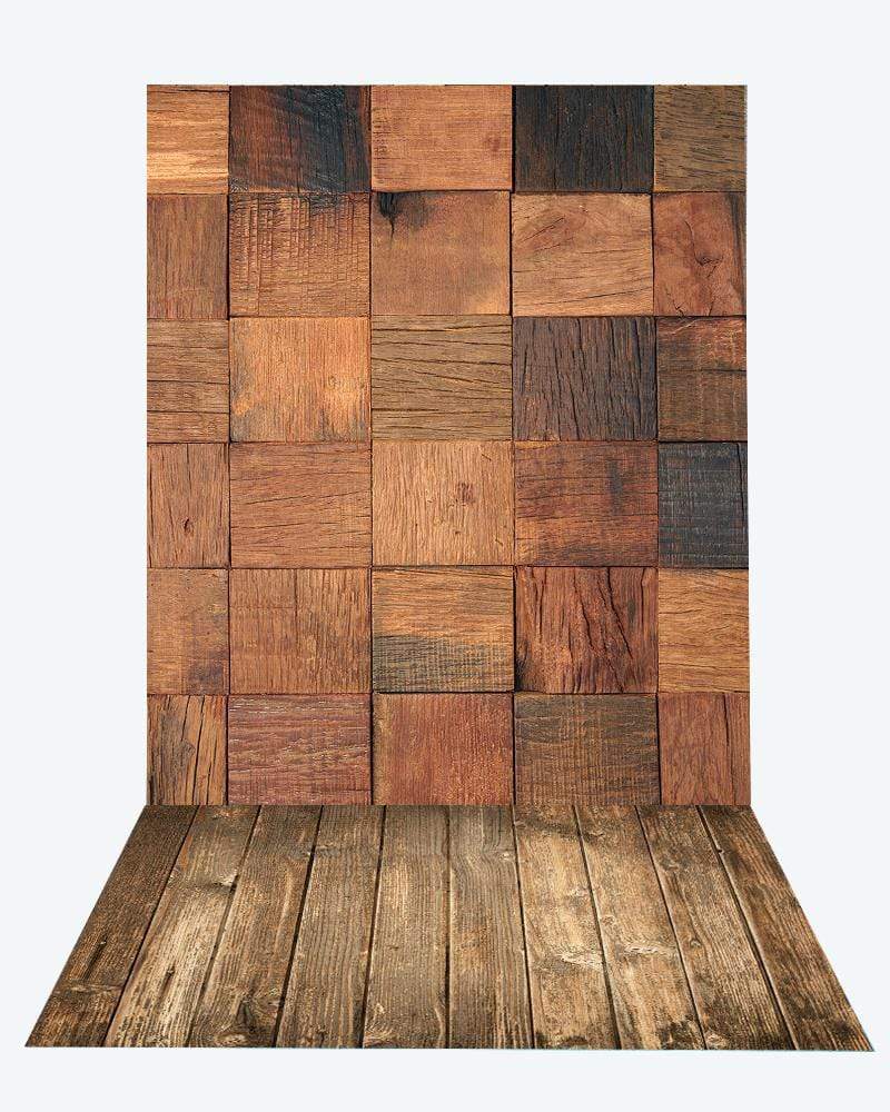 Katebackdrop隆锚oKate Square Wood Wall Backdrop+Brown Wood Rubber floor mat