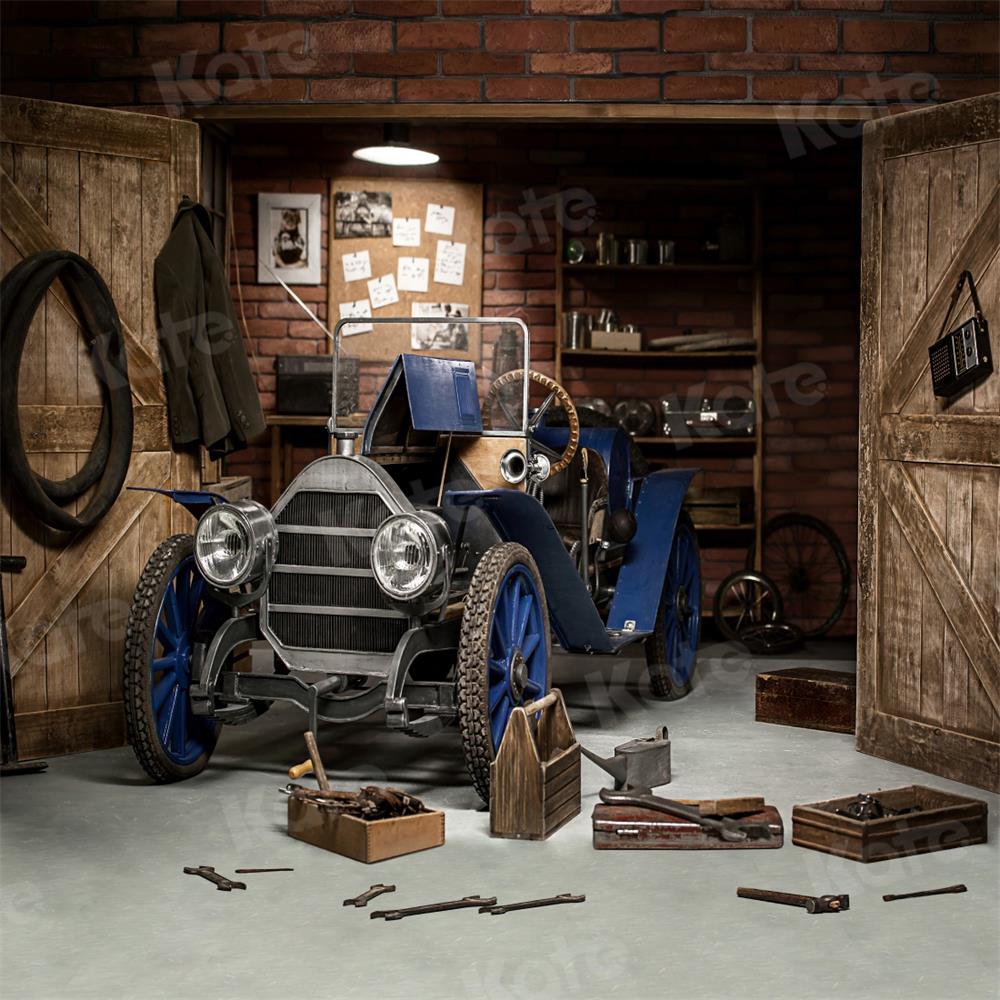 Toile de fond d'atelier de voiture de garage de la fête des pères de Kate pour la photographie de garçon