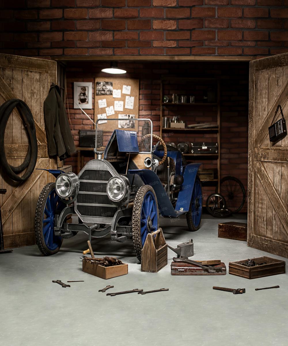 Toile de fond d'atelier de voiture de garage de la fête des pères de Kate pour la photographie de garçon