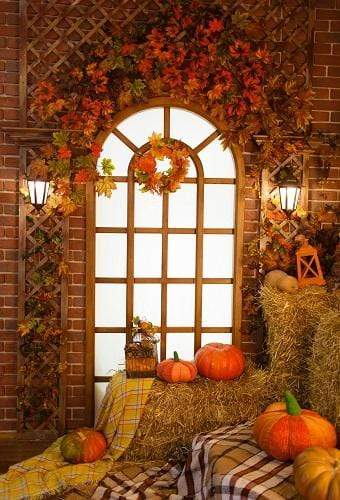 Katebackdrop£ºKate Autumn Window Thanksgiving Pumpkins Backdrop for Photography