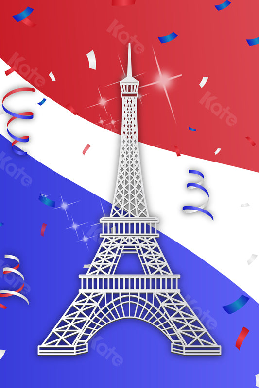 Kate toile de fond Drapeau Tour Eiffel Fête Nationale Rouge Blanc Bleu pour les photographes