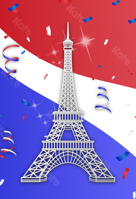 Kate toile de fond Drapeau Tour Eiffel Fête Nationale Rouge Blanc Bleu pour les photographes