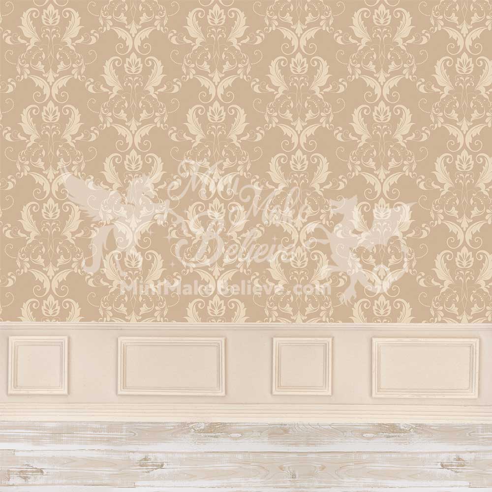 Kate Tan Beige classique toile de fond damassé mur orné avec lambris mariage conçu par Kate Image