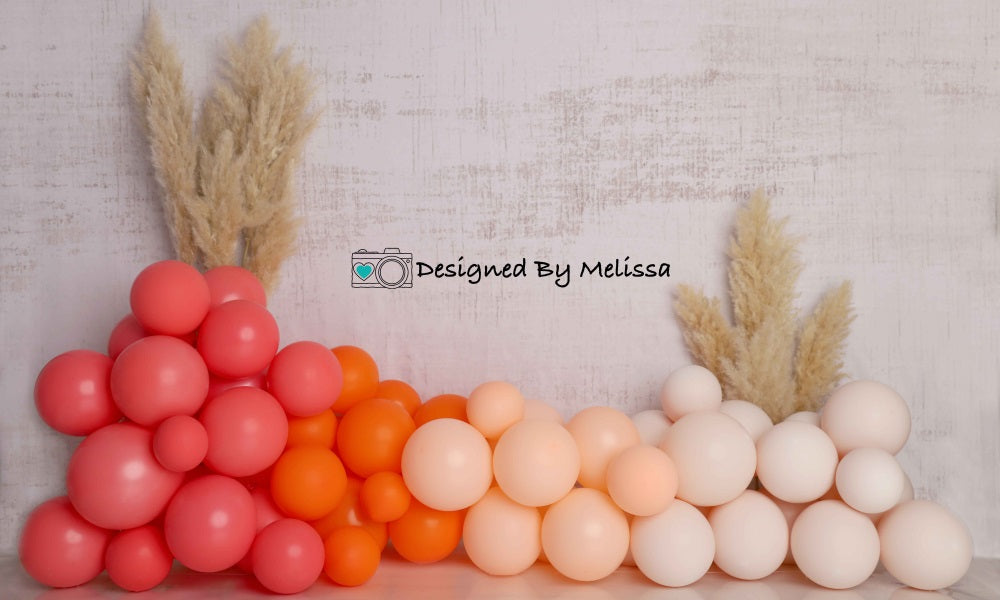 Kate Ballons Boho Mur Blanc Anniversaire Toile de fond conçue par Melissa King - Kate Backdrop FR