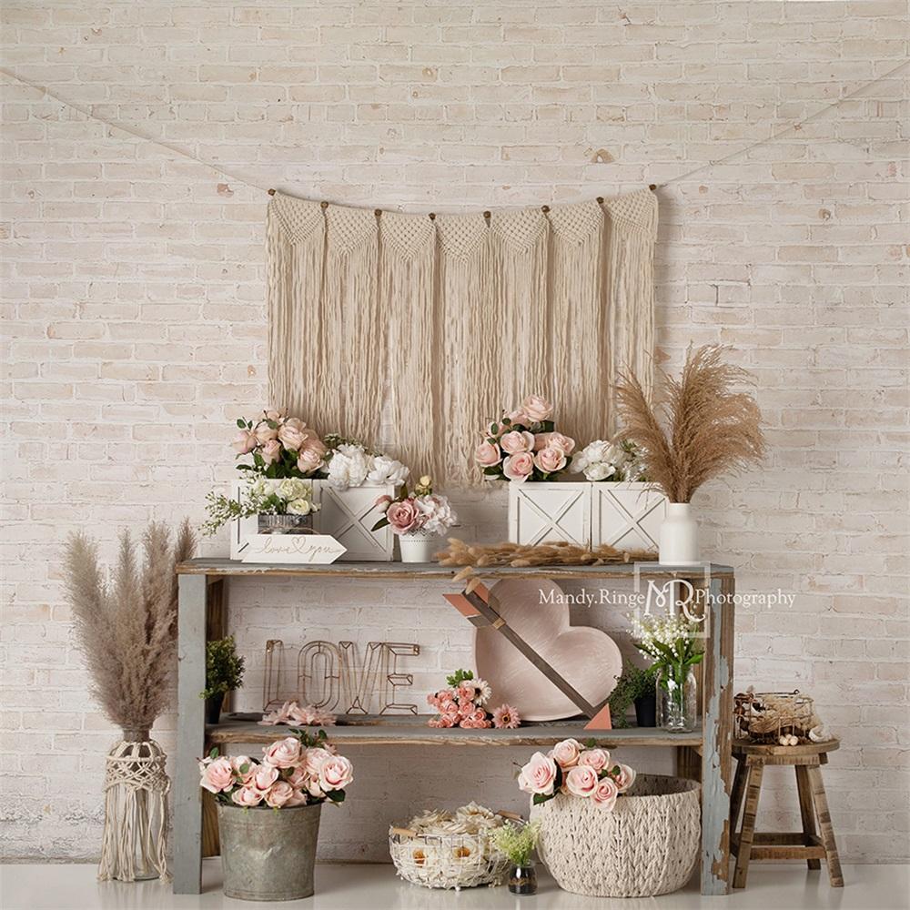 Kate Saint-Valentin Boho Doux Roses Toile de fond conçue par Mandy Ringe - Kate Backdrop FR