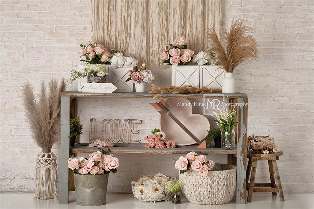 Kate Saint-Valentin Boho Doux Roses Toile de fond conçue par Mandy Ringe - Kate Backdrop FR
