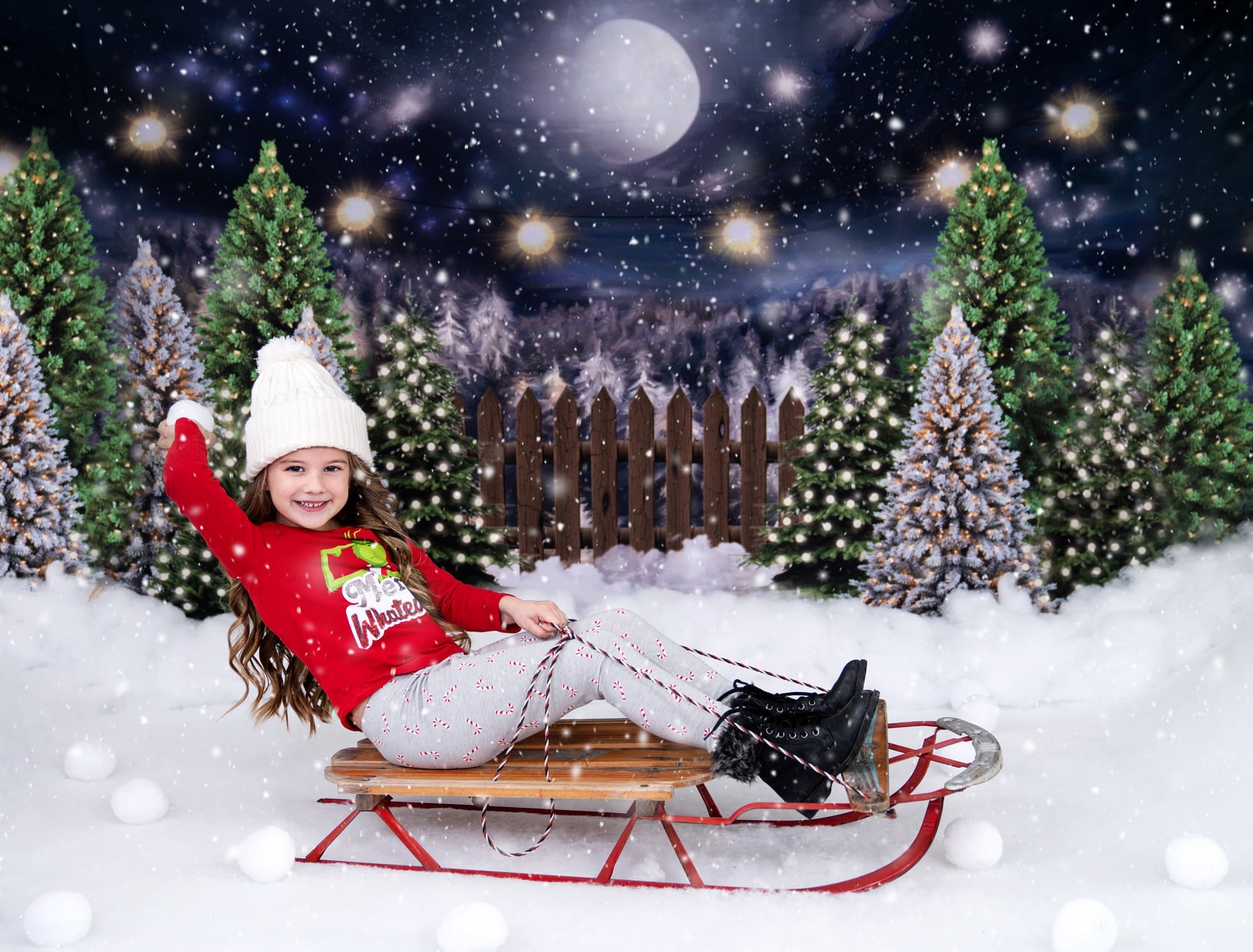 Kate Toile de fond de ferme de pins de nuit de Noël conçue par Jerry_Sina