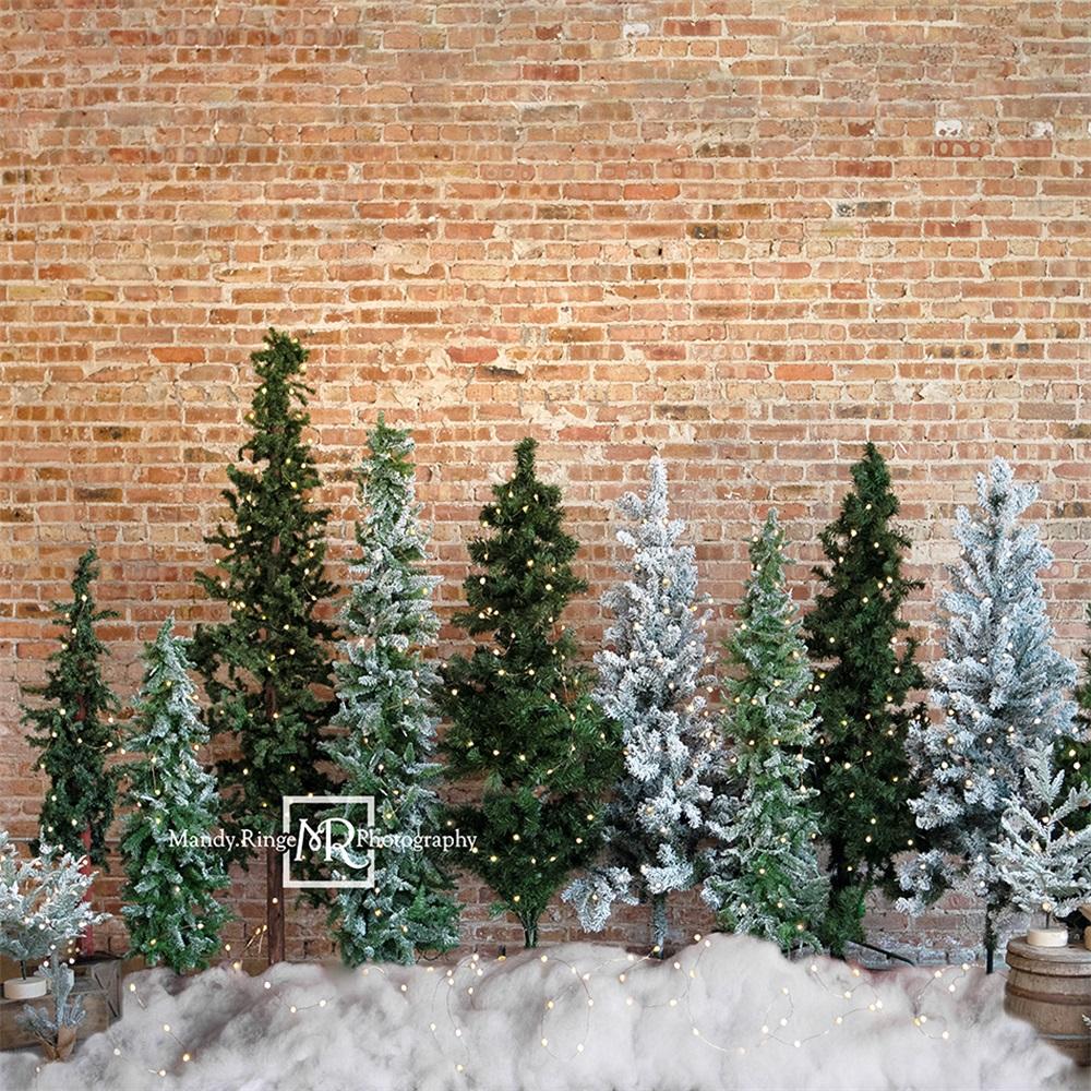 Kate Mur de briques Arbres de Noël Toile de fond conçue par Mandy Ringe