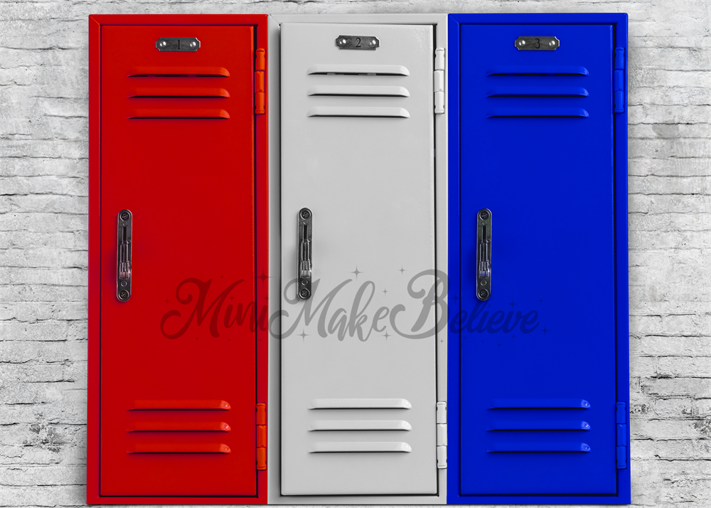 Kate casiers de gymnastique colorés en toile de fond d'école conçue par Mini MakeBelieve