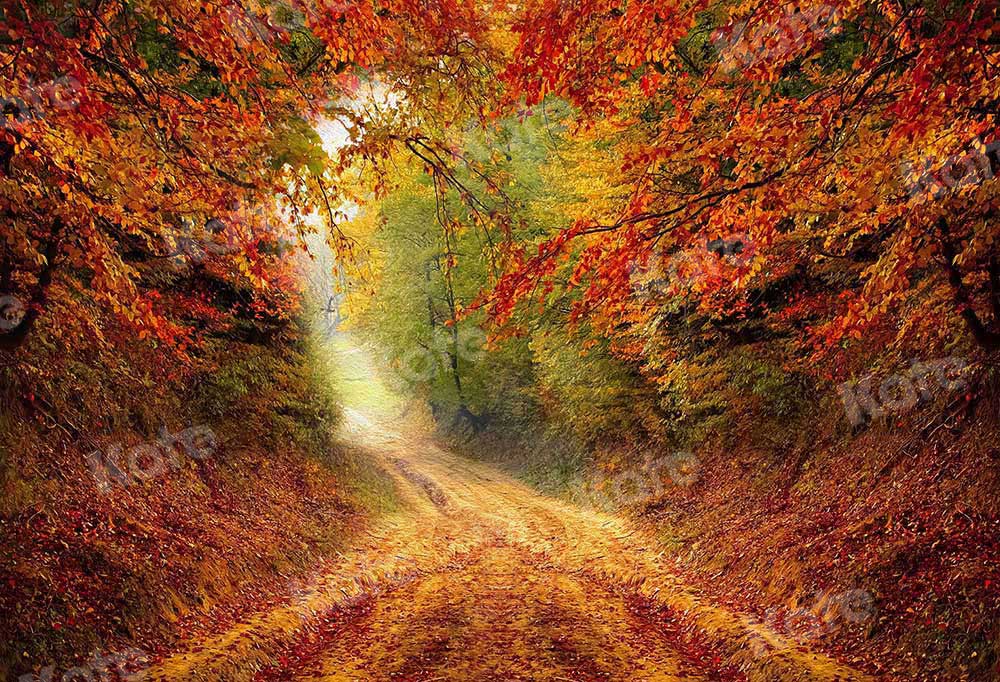 Kate Feuille d'érable Route de Campagne Automne Toile de fond pour la photographie - Kate Backdrop FR