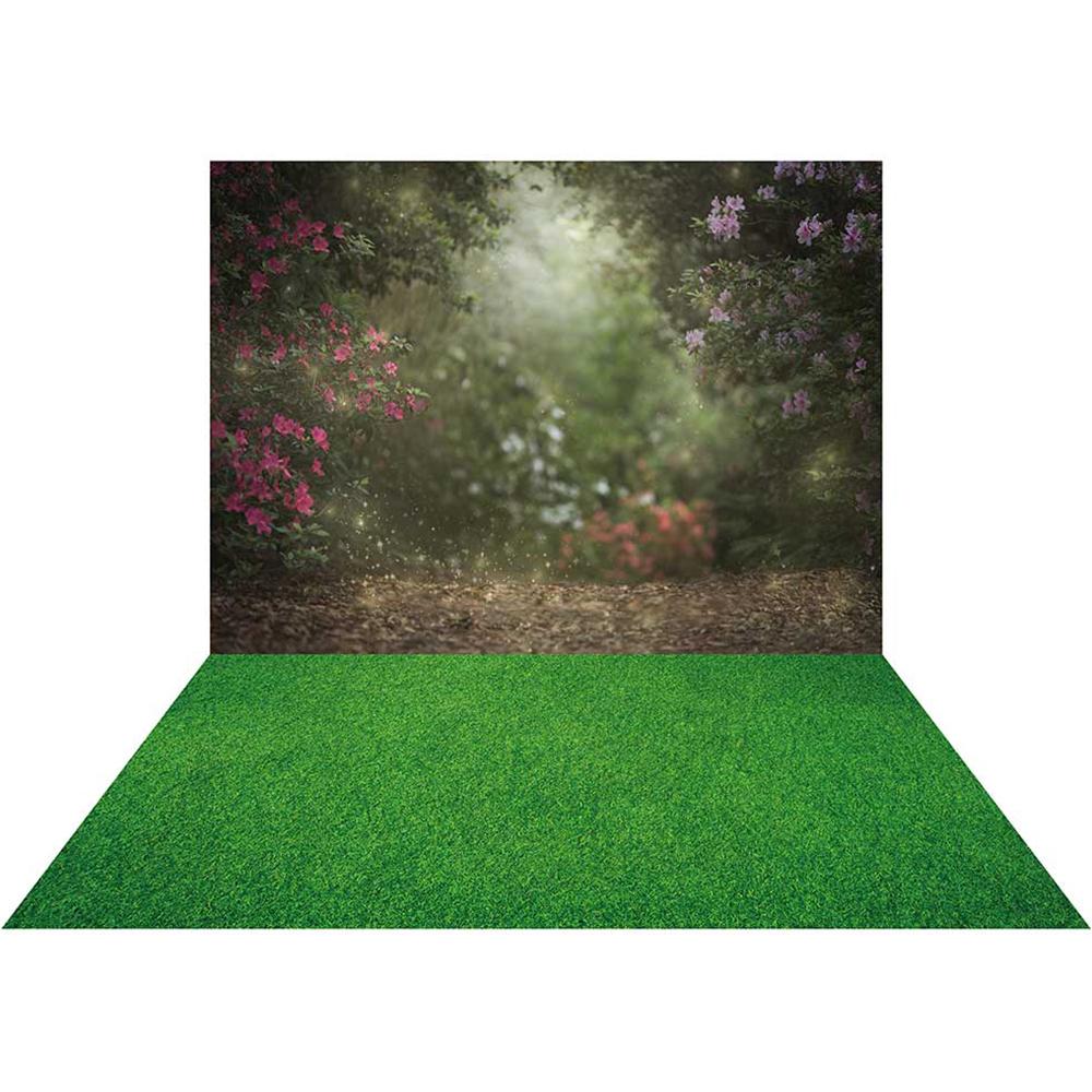 Kate Fleurs Jardin Printemps Toile de fond+Prairie verte Tapis de sol en caoutchouc