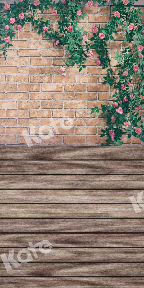 Kate Épissage de bois de toile de fond de mur de brique de fleur conçu par Chain Photography - Kate Backdrop FR
