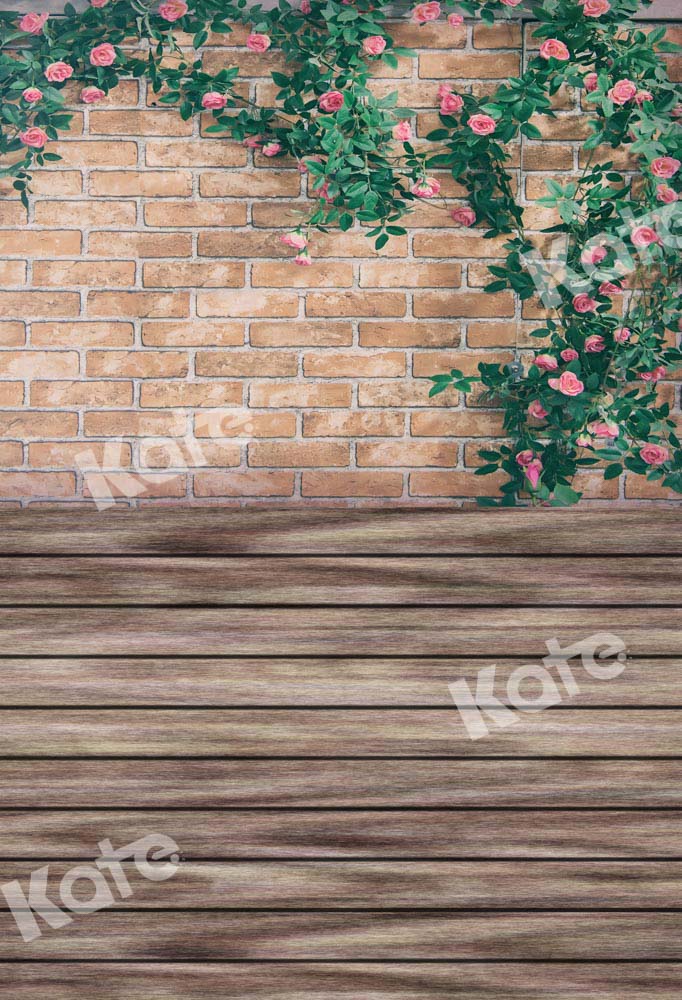 Kate Épissage de bois de toile de fond de mur de brique de fleur conçu par Chain Photography
