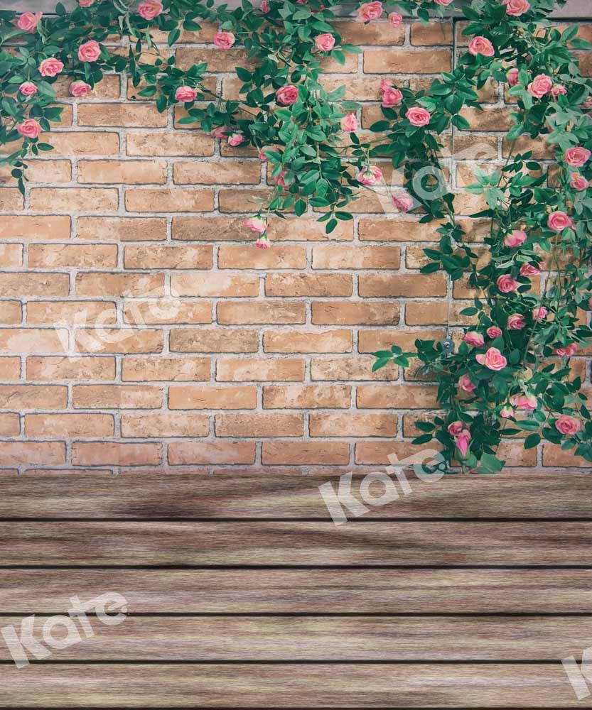 Kate Épissage de bois de toile de fond de mur de brique de fleur conçu par Chain Photography - Kate Backdrop FR