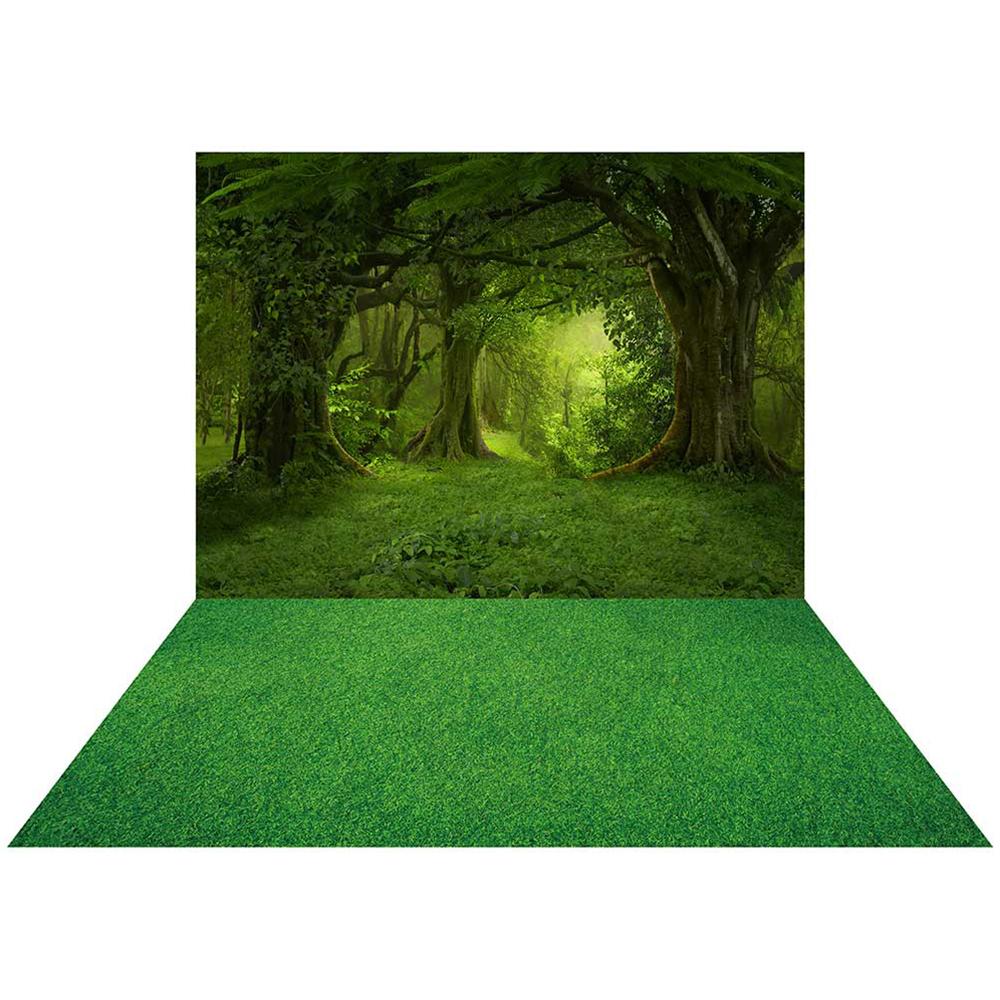 Kate Forêt verte Toile de fond+Prairie verte Tapis de sol en caoutchouc - Kate Backdrop FR