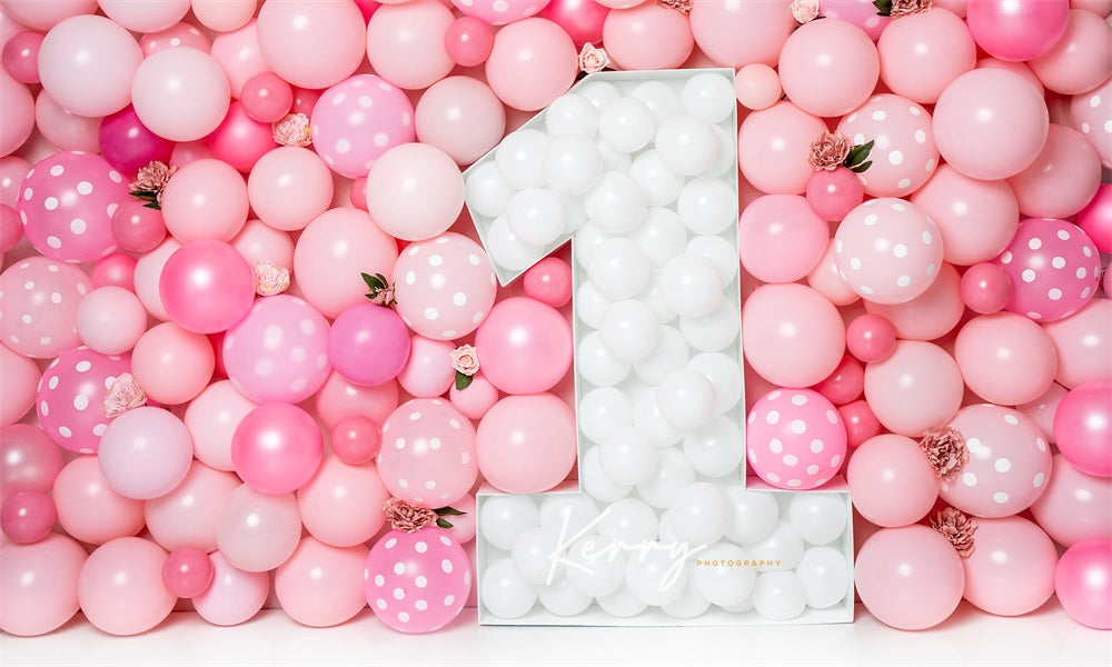 Kate Rose Ballons Mur 1er Anniversaire Toile de fond Conçu par Kerry Anderson