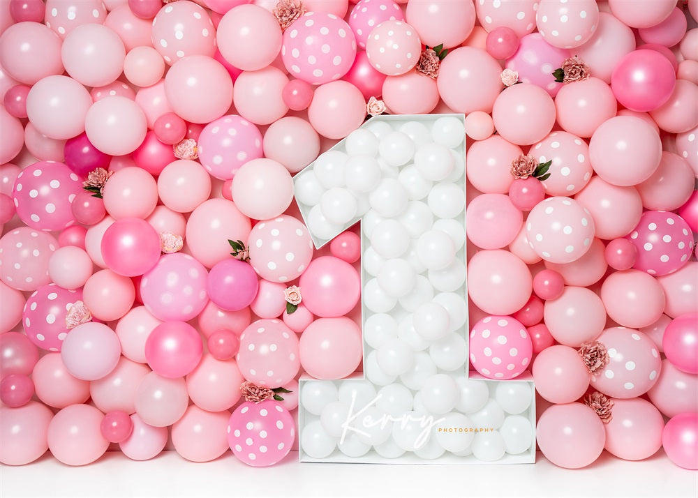 Kate Rose Ballons Mur 1er Anniversaire Toile de fond Conçu par Kerry Anderson