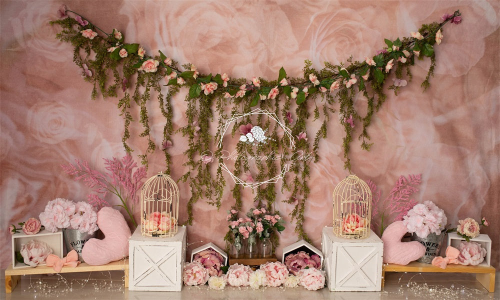 Kate Élégant Fleurs Rose Saint Valentin Toile de fond conçue par Jenna Onyia - Kate Backdrop FR