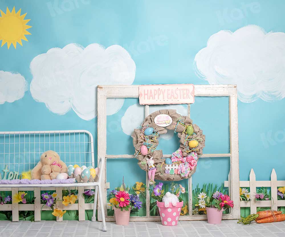 Kate Décorations de lapin Pâques printemps enfants toile de fond pour la photographie conçue par Erin Larkins