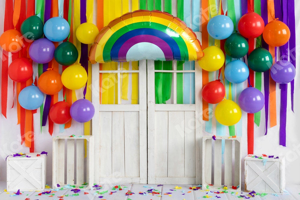 Kate Fête Anniversaire Ballons Arc-en-ciel Coloré Toile de fond conçue par Emetselch - Kate Backdrop FR