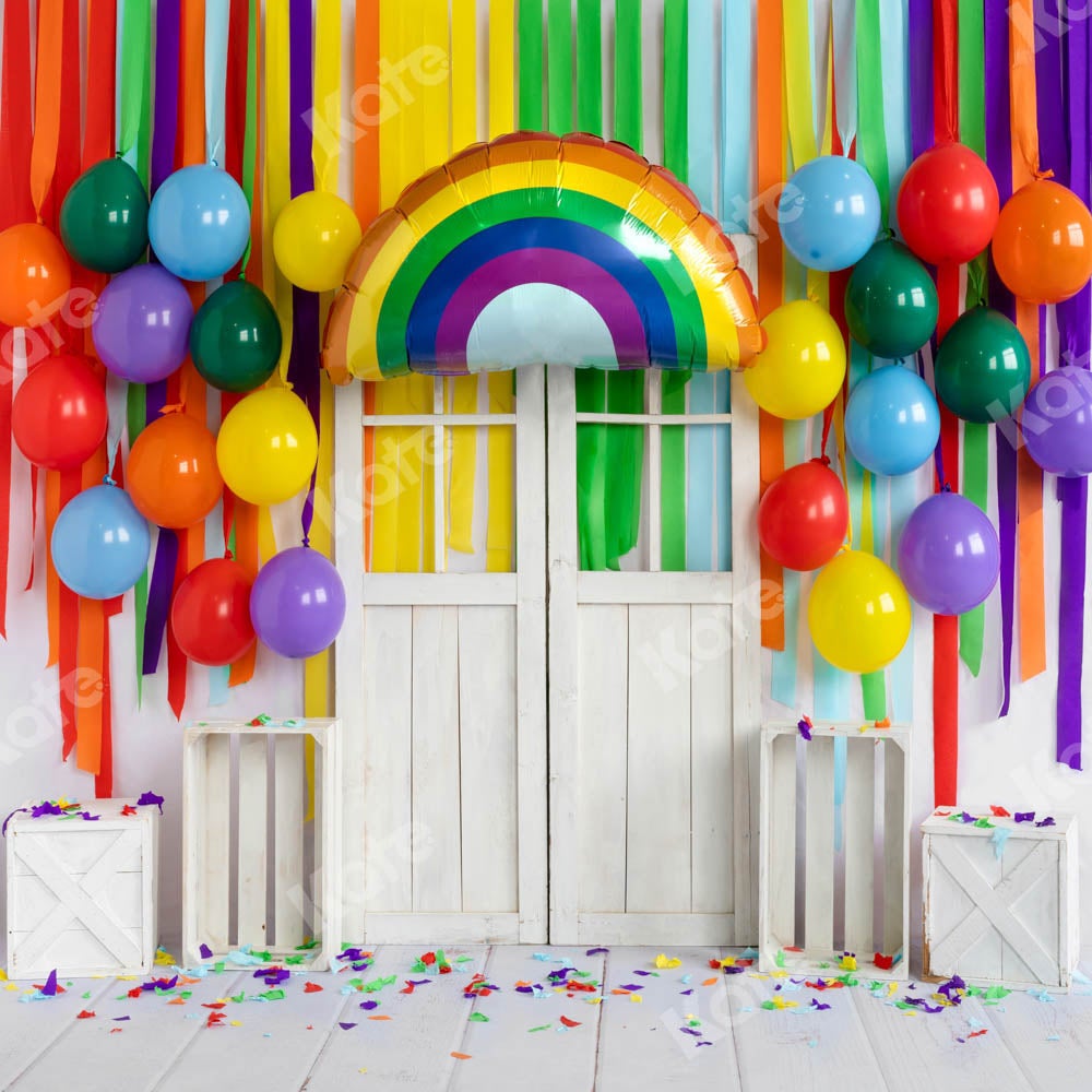 Kate Fête Anniversaire Ballons Arc-en-ciel Coloré Toile de fond conçue par Emetselch - Kate Backdrop FR
