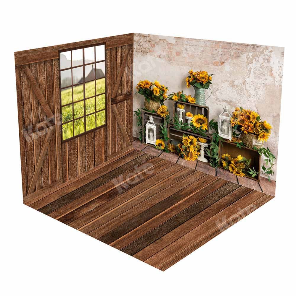 Kate Paysage Extérieur Fenêtre Bois Tournesol Été Ensemble de chambre (8pix8pi&10pix8pi&8pix10pi) - Kate Backdrop FR
