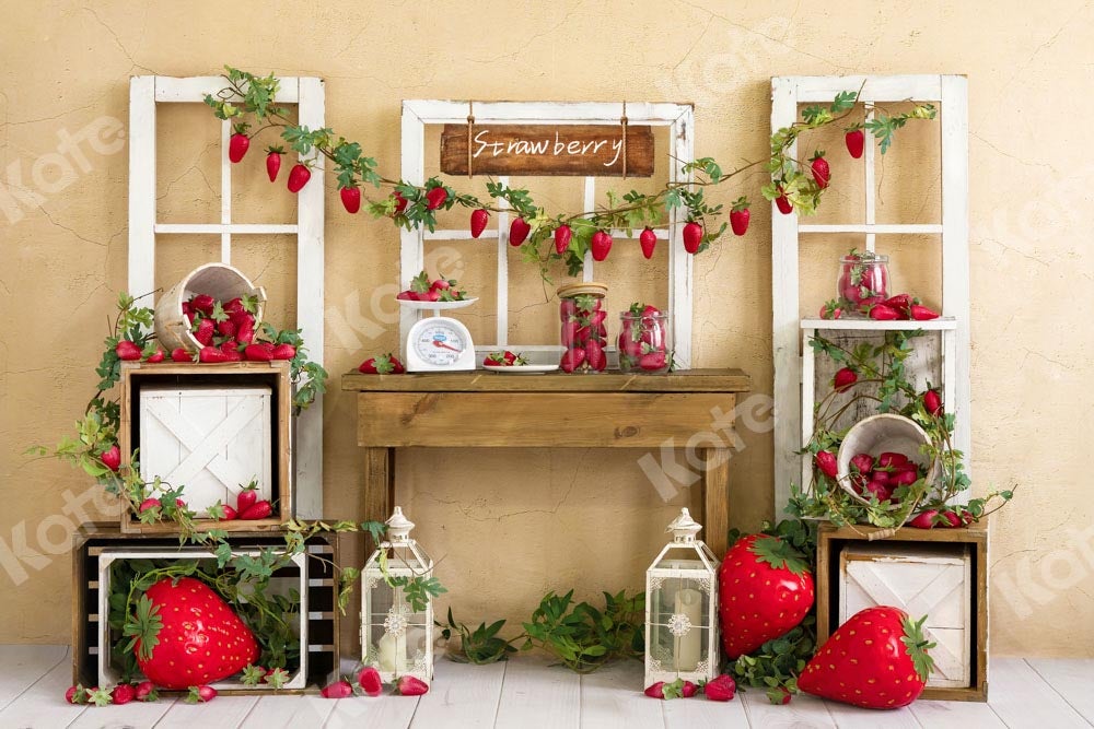 Kate Été Fraises Mur fissuré Jaune Toile de fond conçue par Emetselch - Kate Backdrop FR