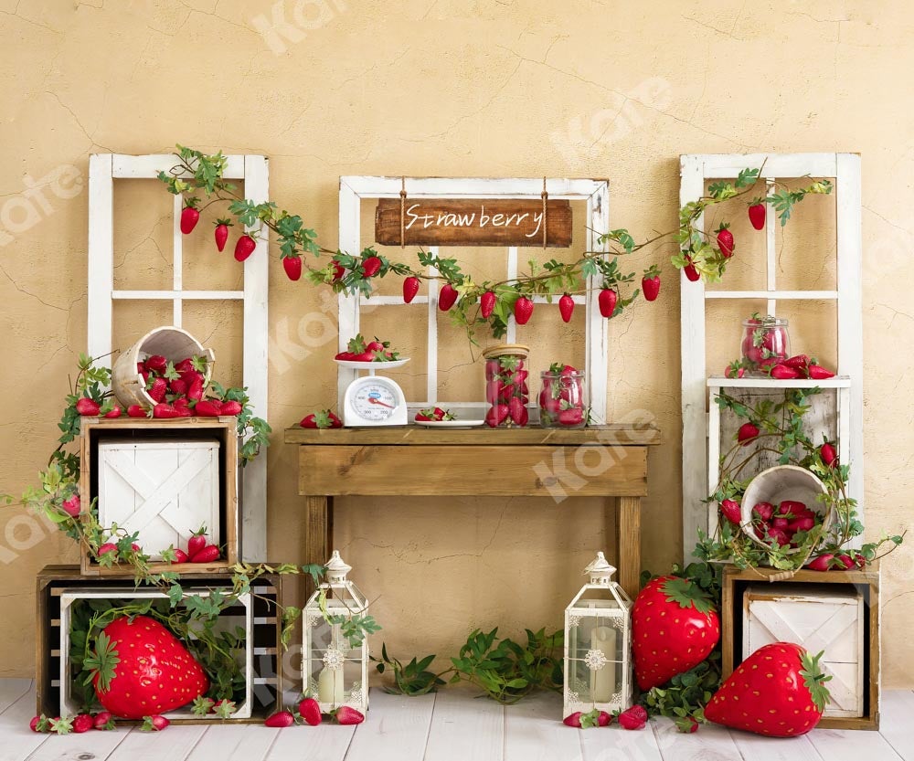 Kate Été Fraises Mur fissuré Jaune Toile de fond conçue par Emetselch - Kate Backdrop FR