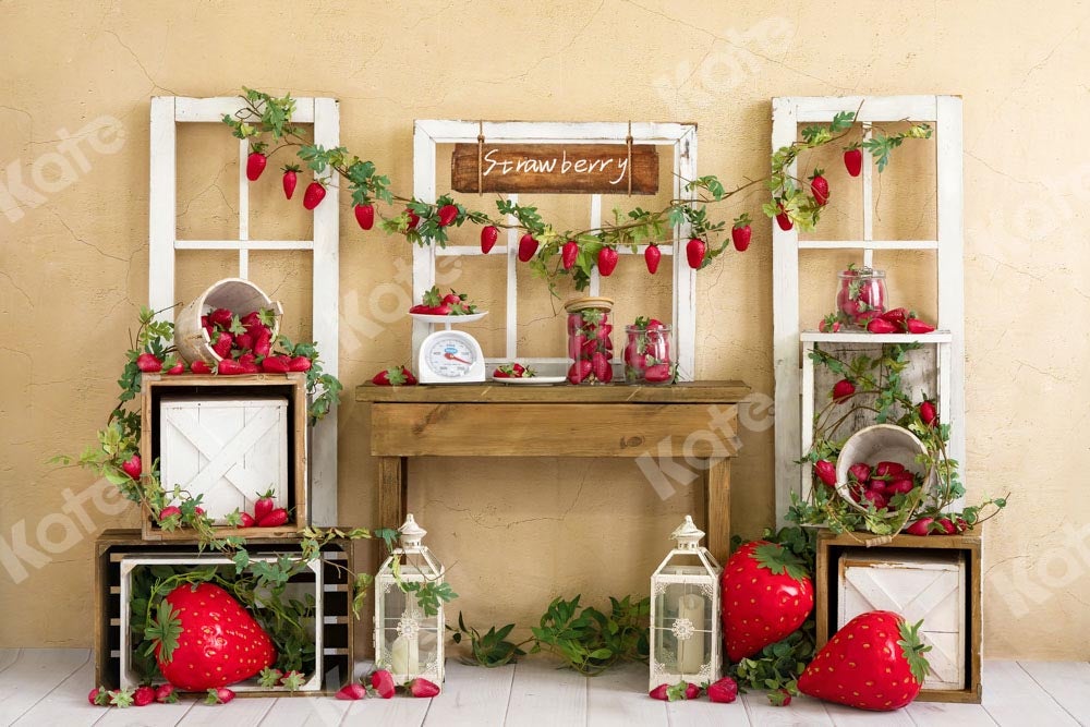 Kate Été Fraises Mur fissuré Jaune Toile de fond conçue par Emetselch - Kate Backdrop FR