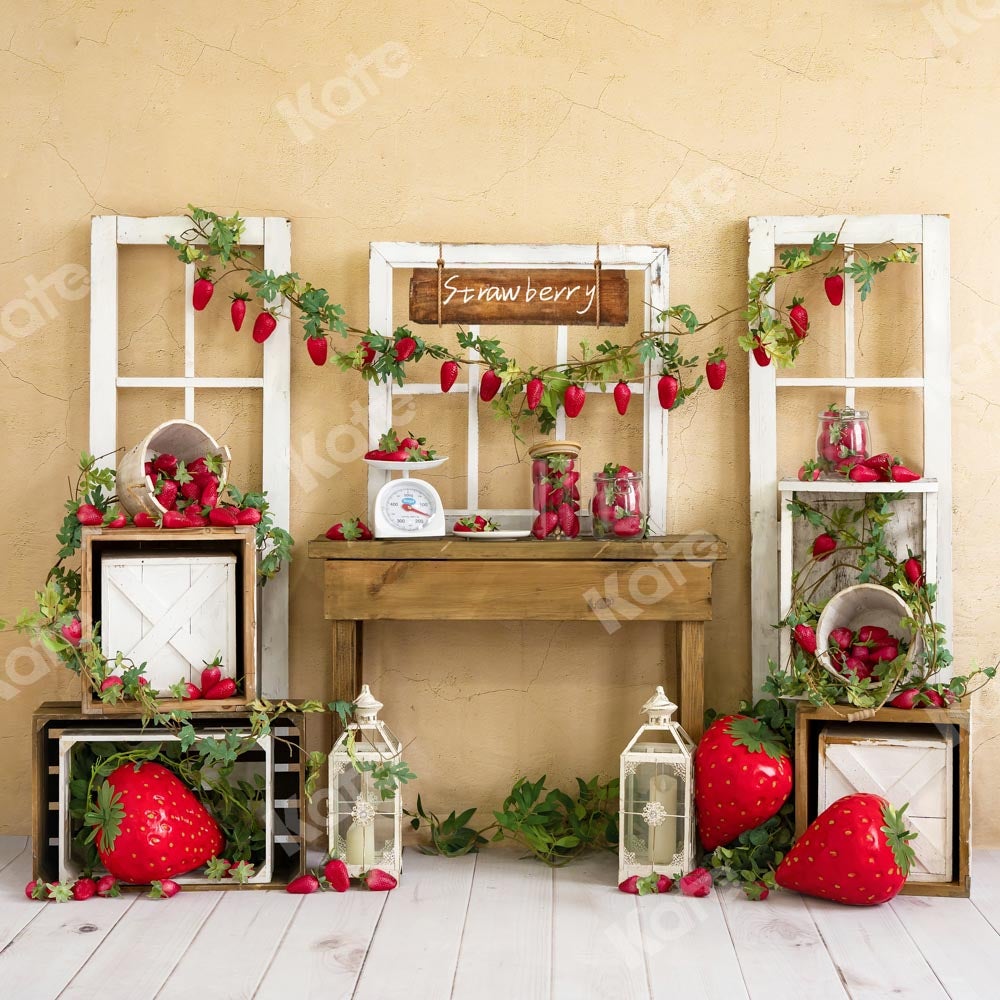 Kate Été Fraises Mur fissuré Jaune Toile de fond conçue par Emetselch - Kate Backdrop FR